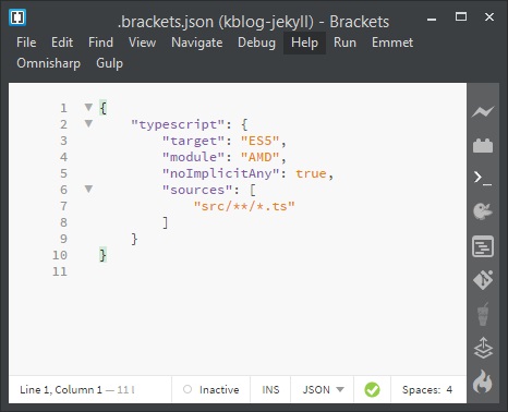 Adobe Brackets - fragment kodu JSON